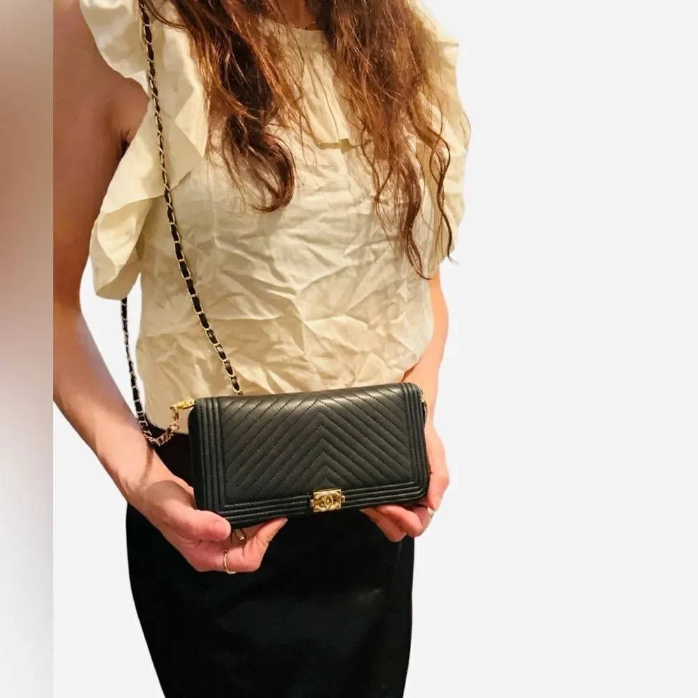 Chanel Black and Gold Quilted Clutch